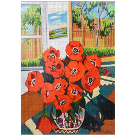 Darstellung des Puzzle Motivs Kräftige rote Mohnblumen im sonnigen Raum - Puzzleteile: 1000