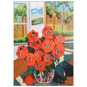 Darstellung des Puzzle Motivs Kräftige rote Mohnblumen im sonnigen Raum - Puzzleteile: 100