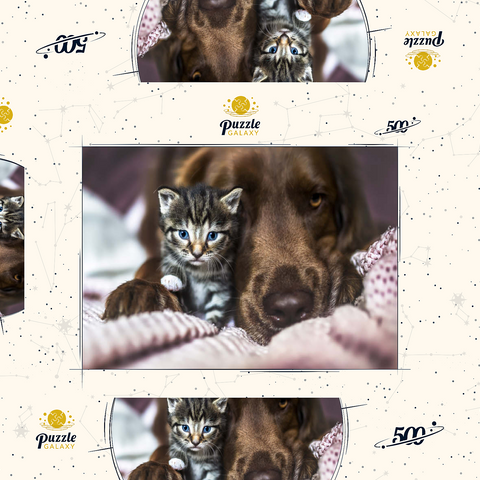 Kitten and Dog Resting Together 500 Puzzle Schachtel 3D Modell