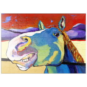 Darstellung des Puzzle Motivs Skurriles Pferdeportrait in kräftigen Farben - Puzzleteile: 100