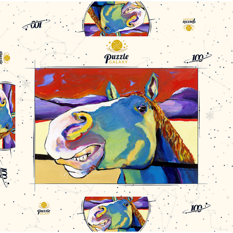 Darstellung des Puzzle Motivs Skurriles Pferdeportrait in kräftigen Farben Whimsical Horse Portrait in Bold Colors 100 Puzzle Schachtel 3D Modell