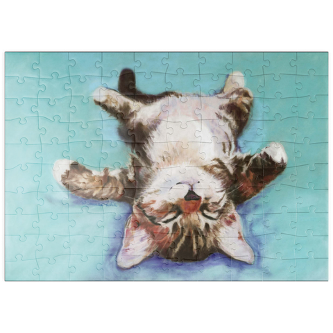 puzzleplate Relaxed Kitten on Turquoise Background 100 Puzzle