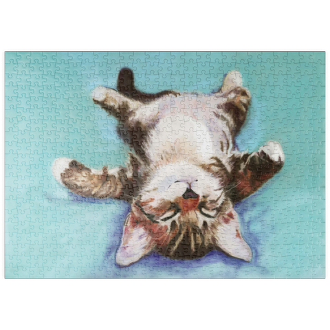 puzzleplate Relaxed Kitten on Turquoise Background 500 Puzzle