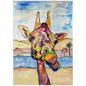 Darstellung des Puzzle-Motivs Bunte Giraffe in Wüstenlandschaft – Puzzleteile: 1000
