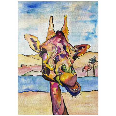 Darstellung des Puzzle Motivs Bunte Giraffe in Wüstenlandschaft puzzleplate Colorful Giraffe in Desert Landscape 1000 Puzzle