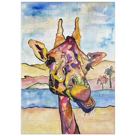 Darstellung des Puzzle Motivs Bunte Giraffe in Wüstenlandschaft puzzleplate Colorful Giraffe in Desert Landscape 100 Puzzle