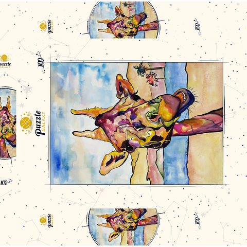 Darstellung des Puzzle Motivs Bunte Giraffe in Wüstenlandschaft Colorful Giraffe in Desert Landscape 100 Puzzle Schachtel 3D Modell
