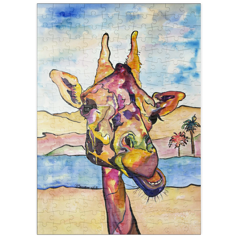 Darstellung des Puzzle Motivs Bunte Giraffe in Wüstenlandschaft puzzleplate Colorful Giraffe in Desert Landscape 200 Puzzle
