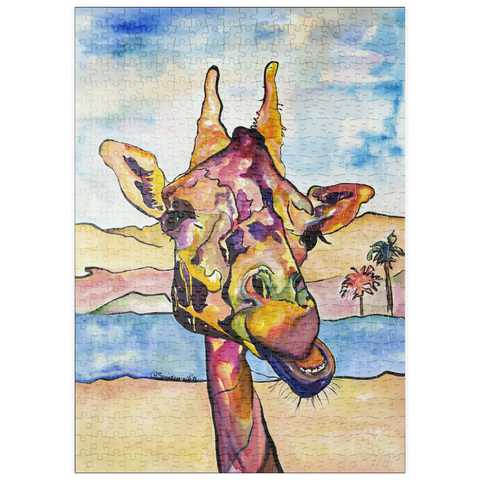 Darstellung des Puzzle Motivs Bunte Giraffe in Wüstenlandschaft puzzleplate Colorful Giraffe in Desert Landscape 500 Puzzle