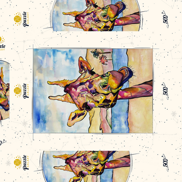 Darstellung des Puzzle Motivs Colorful Giraffe in Desert Landscape 500 Puzzle Schachtel 3D Modell