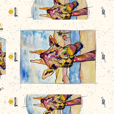 Darstellung des Puzzle Motivs Bunte Giraffe in Wüstenlandschaft Colorful Giraffe in Desert Landscape 500 Puzzle Schachtel 3D Modell