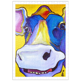 Darstellung des Puzzle-Motivs Buntes Kuhportrait – Puzzleteile: 500