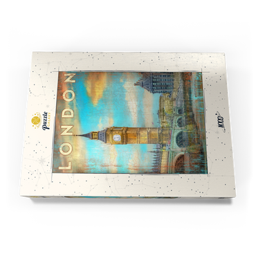 Darstellung des Puzzle Motivs Vintage London Big Ben Artwork – Retro Travel Poster Style 1000 Puzzle Schachtel Ansicht3