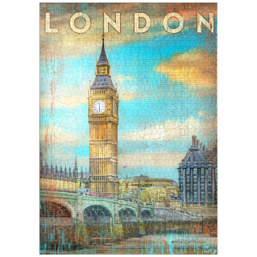 Darstellung des Puzzle Motivs puzzleplate Vintage London Big Ben Artwork – Retro Travel Poster Style 1000 Puzzle