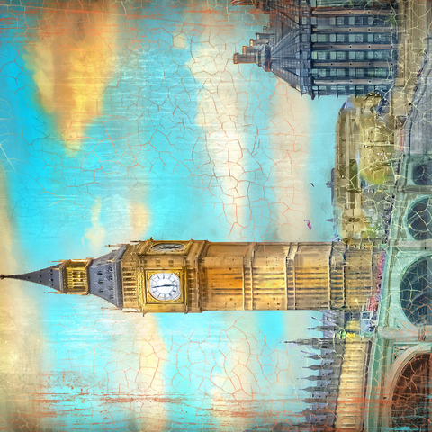 Darstellung des Puzzle Motivs Vintage London Big Ben Kunstwerk - Retro Travel Poster Stil Vintage London Big Ben Artwork – Retro Travel Poster Style 1000 Puzzle 3D Modell