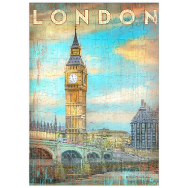 Darstellung des Puzzle Motivs puzzleplate Vintage London Big Ben Artwork – Retro Travel Poster Style 100 Puzzle