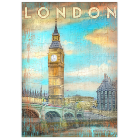 Darstellung des Puzzle Motivs Vintage London Big Ben Kunstwerk - Retro Travel Poster Stil - Puzzleteile: 100