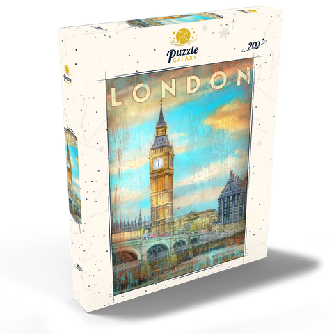 Darstellung des Puzzle Motivs Vintage London Big Ben Kunstwerk - Retro Travel Poster Stil Vintage London Big Ben Artwork – Retro Travel Poster Style 200 Puzzle Schachtel Ansicht2