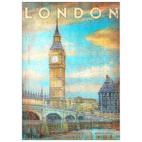 Darstellung des Puzzle Motivs Vintage London Big Ben Kunstwerk - Retro Travel Poster Stil - Puzzleteile: 200
