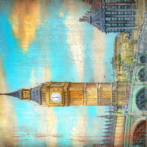 Darstellung des Puzzle Motivs Vintage London Big Ben Kunstwerk - Retro Travel Poster Stil Vintage London Big Ben Artwork – Retro Travel Poster Style 200 Puzzle 3D Modell