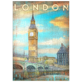 Darstellung des Puzzle Motivs Vintage London Big Ben Kunstwerk - Retro Travel Poster Stil - Puzzleteile: 500