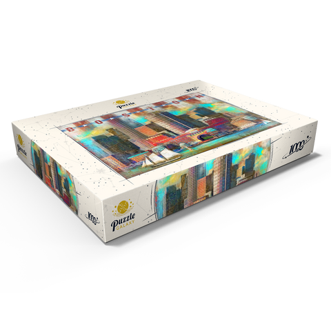 Darstellung des Puzzle Motivs Vintage Boston Harbor Skyline - Patriotische Retro-Stadt Kunst Vintage Boston Harbor Skyline – Patriotic Retro City Art 1000 Puzzle Schachtel Ansicht1