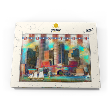 Darstellung des Puzzle Motivs Vintage Boston Harbor Skyline – Patriotic Retro City Art 100 Puzzle Schachtel Ansicht3