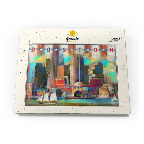 Darstellung des Puzzle Motivs Vintage Boston Harbor Skyline - Patriotische Retro-Stadt Kunst Vintage Boston Harbor Skyline – Patriotic Retro City Art 200 Puzzle Schachtel Ansicht3