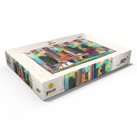 Darstellung des Puzzle Motivs Vintage Boston Harbor Skyline - Patriotische Retro-Stadt Kunst Vintage Boston Harbor Skyline – Patriotic Retro City Art 500 Puzzle Schachtel Ansicht1