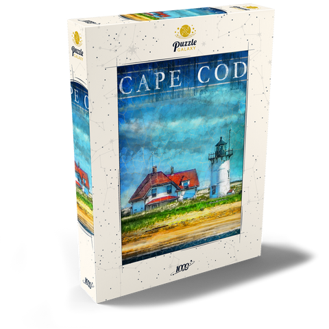 Darstellung des Puzzle Motivs Vintage Cape Cod Leuchtturm - Küsten Retro Reise Kunst Vintage Cape Cod Lighthouse – Coastal Retro Travel Art 1000 Puzzle Schachtel Ansicht2