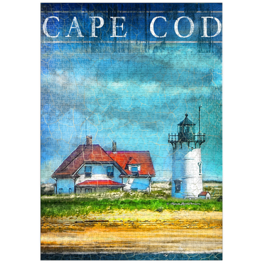 Darstellung des Puzzle Motivs puzzleplate Vintage Cape Cod Lighthouse – Coastal Retro Travel Art 1000 Puzzle
