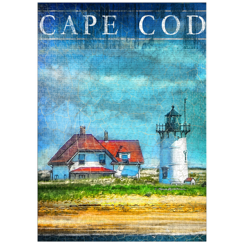 Darstellung des Puzzle Motivs Vintage Cape Cod Leuchtturm - Küsten Retro Reise Kunst puzzleplate Vintage Cape Cod Lighthouse – Coastal Retro Travel Art 1000 Puzzle