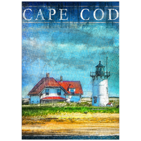 Darstellung des Puzzle Motivs Vintage Cape Cod Leuchtturm - Küsten Retro Reise Kunst - Puzzleteile: 1000