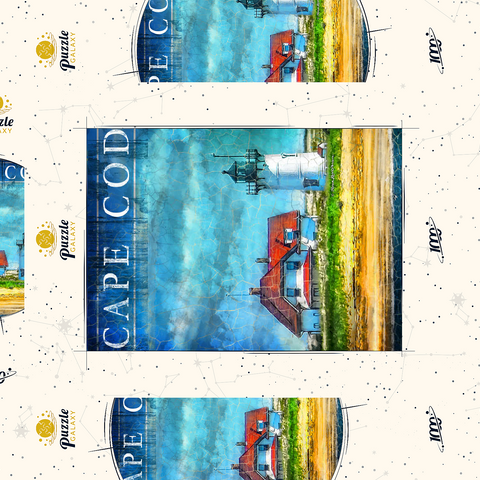 Darstellung des Puzzle Motivs Vintage Cape Cod Leuchtturm - Küsten Retro Reise Kunst Vintage Cape Cod Lighthouse – Coastal Retro Travel Art 1000 Puzzle Schachtel 3D Modell