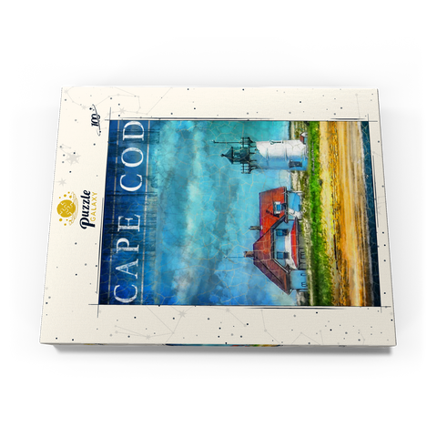 Darstellung des Puzzle Motivs Vintage Cape Cod Leuchtturm - Küsten Retro Reise Kunst Vintage Cape Cod Lighthouse – Coastal Retro Travel Art 100 Puzzle Schachtel Ansicht3
