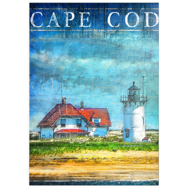 Darstellung des Puzzle Motivs puzzleplate Vintage Cape Cod Lighthouse – Coastal Retro Travel Art 100 Puzzle