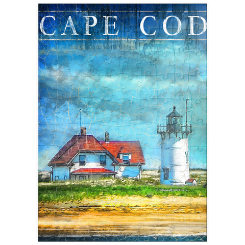 Darstellung des Puzzle Motivs Vintage Cape Cod Leuchtturm - Küsten Retro Reise Kunst puzzleplate Vintage Cape Cod Lighthouse – Coastal Retro Travel Art 100 Puzzle