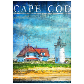 Darstellung des Puzzle Motivs Vintage Cape Cod Leuchtturm - Küsten Retro Reise Kunst - Puzzleteile: 100