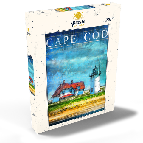 Darstellung des Puzzle Motivs Vintage Cape Cod Leuchtturm - Küsten Retro Reise Kunst Vintage Cape Cod Lighthouse – Coastal Retro Travel Art 200 Puzzle Schachtel Ansicht2