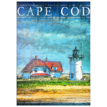 Darstellung des Puzzle Motivs puzzleplate Vintage Cape Cod Lighthouse – Coastal Retro Travel Art 200 Puzzle