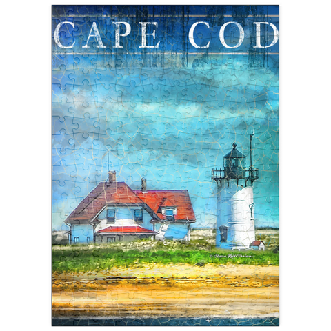Darstellung des Puzzle Motivs Vintage Cape Cod Leuchtturm - Küsten Retro Reise Kunst puzzleplate Vintage Cape Cod Lighthouse – Coastal Retro Travel Art 200 Puzzle