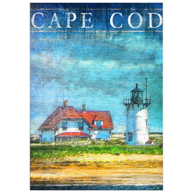 Darstellung des Puzzle Motivs Vintage Cape Cod Leuchtturm - Küsten Retro Reise Kunst - Puzzleteile: 200