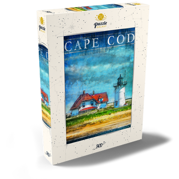 Darstellung des Puzzle Motivs Vintage Cape Cod Lighthouse – Coastal Retro Travel Art 500 Puzzle Schachtel Ansicht2