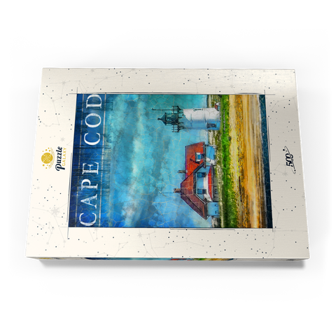 Darstellung des Puzzle Motivs Vintage Cape Cod Leuchtturm - Küsten Retro Reise Kunst Vintage Cape Cod Lighthouse – Coastal Retro Travel Art 500 Puzzle Schachtel Ansicht3