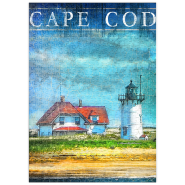 Darstellung des Puzzle Motivs puzzleplate Vintage Cape Cod Lighthouse – Coastal Retro Travel Art 500 Puzzle