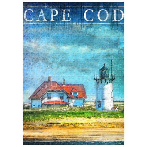 Darstellung des Puzzle Motivs Vintage Cape Cod Leuchtturm - Küsten Retro Reise Kunst puzzleplate Vintage Cape Cod Lighthouse – Coastal Retro Travel Art 500 Puzzle