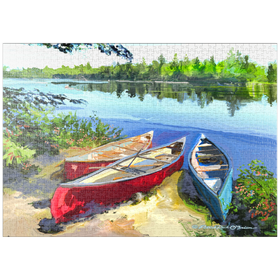 Darstellung des Puzzle-Motivs Panoramakanus am See – Puzzleteile: 1000