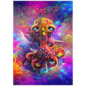 Darstellung des Puzzle-Motivs Farbenfrohe biolumineszente Unterwasserwelt – Puzzleteile: 1000
