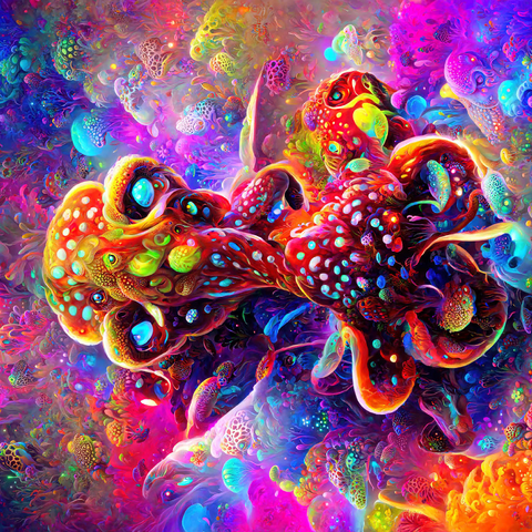 Darstellung des Puzzle Motivs Farbenfrohe biolumineszente Unterwasserwelt Colorful Bioluminescent Underwater World 1000 Puzzle 3D Modell