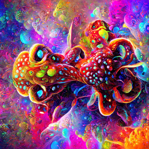 Darstellung des Puzzle Motivs Farbenfrohe biolumineszente Unterwasserwelt Colorful Bioluminescent Underwater World 100 Puzzle 3D Modell